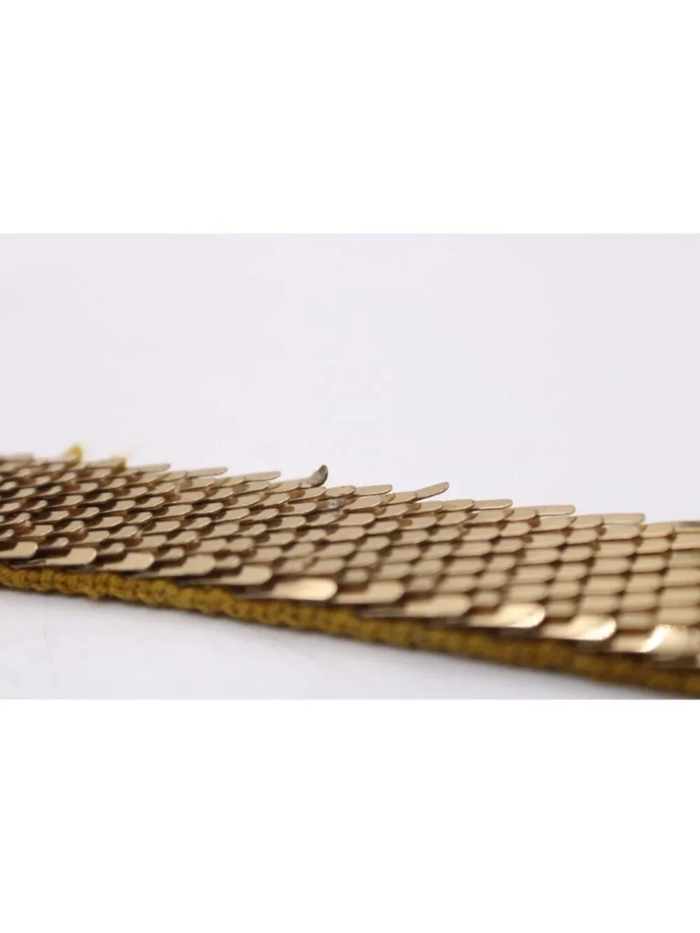 Vintage Gold Metal Fish Scale Elastic Stretch Belt Rectangle Buckle Clasp 1970s